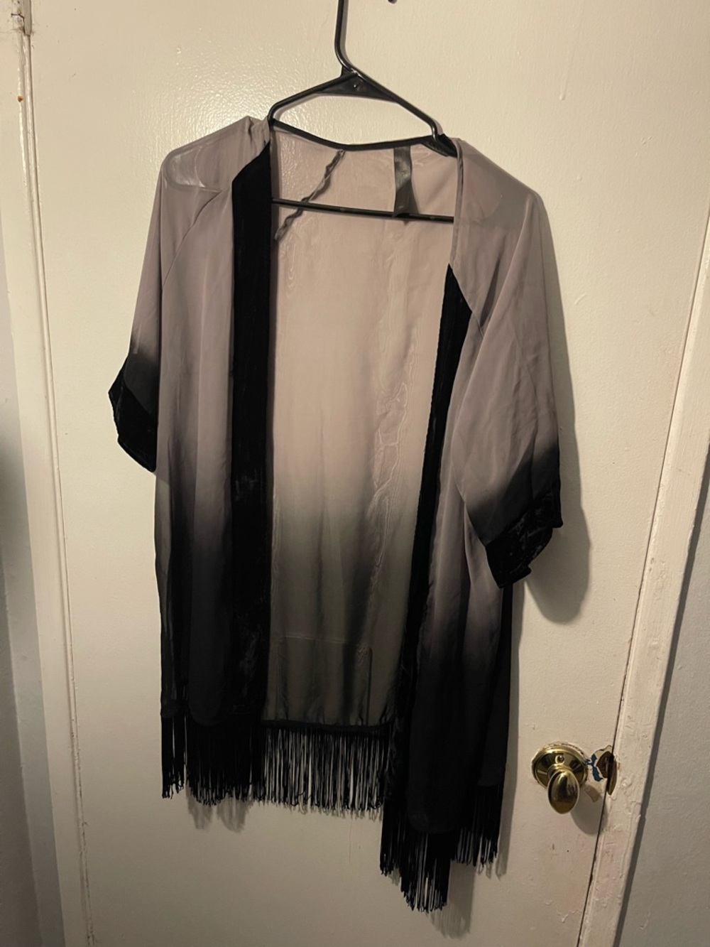 Petticoat Alley Black and Gray Ombre Fringe Kimono Cover-Up